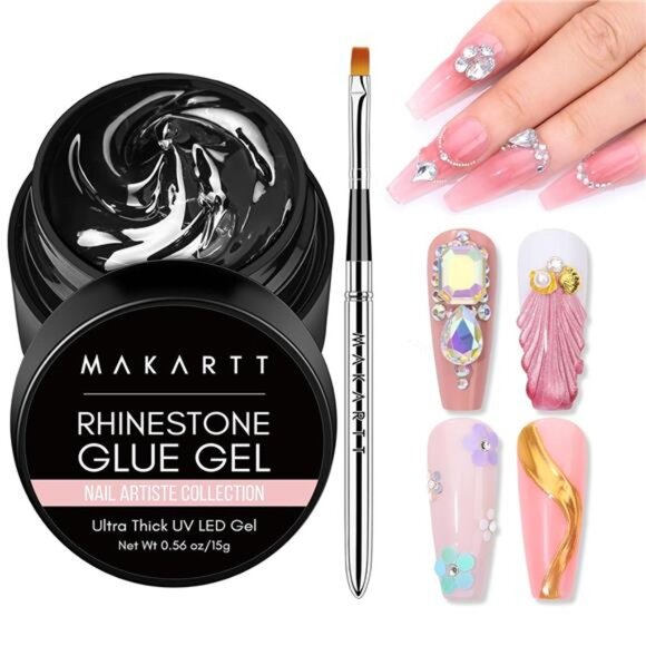 Nail Rhinestone Glue Gel with Brush Pen Set, 15ml Clear Nail Gem Glue Gel Wipe - Picture 1 of 8